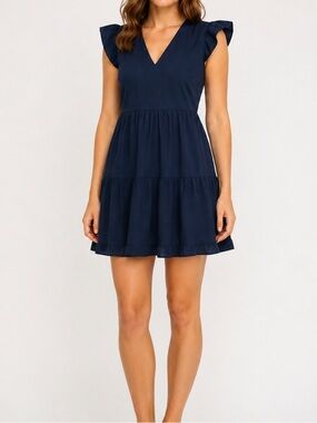 Navy Blue Ruffle Sleeve Dress